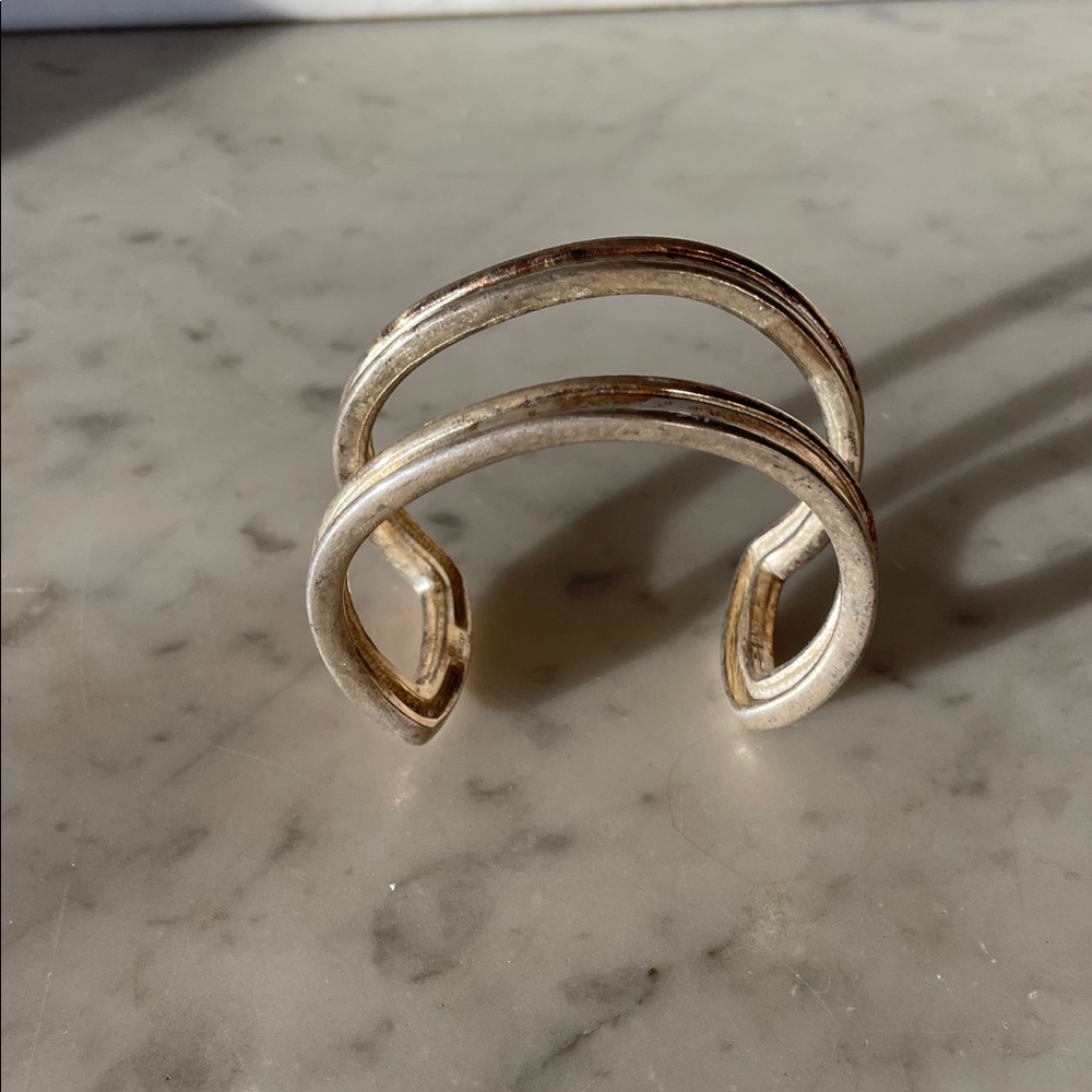 GIVENCHY Tape Silver Double Band Cuff Bracelet Vintage